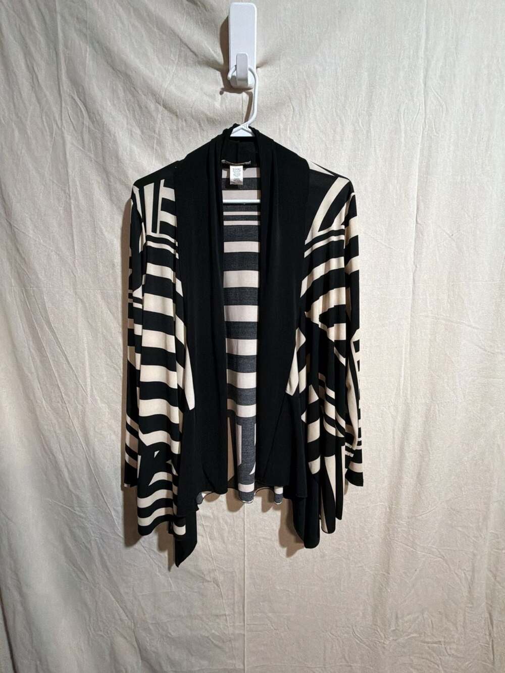 Carol Rose Black and White Striped Open Front Waterfall Cardigan Size XL